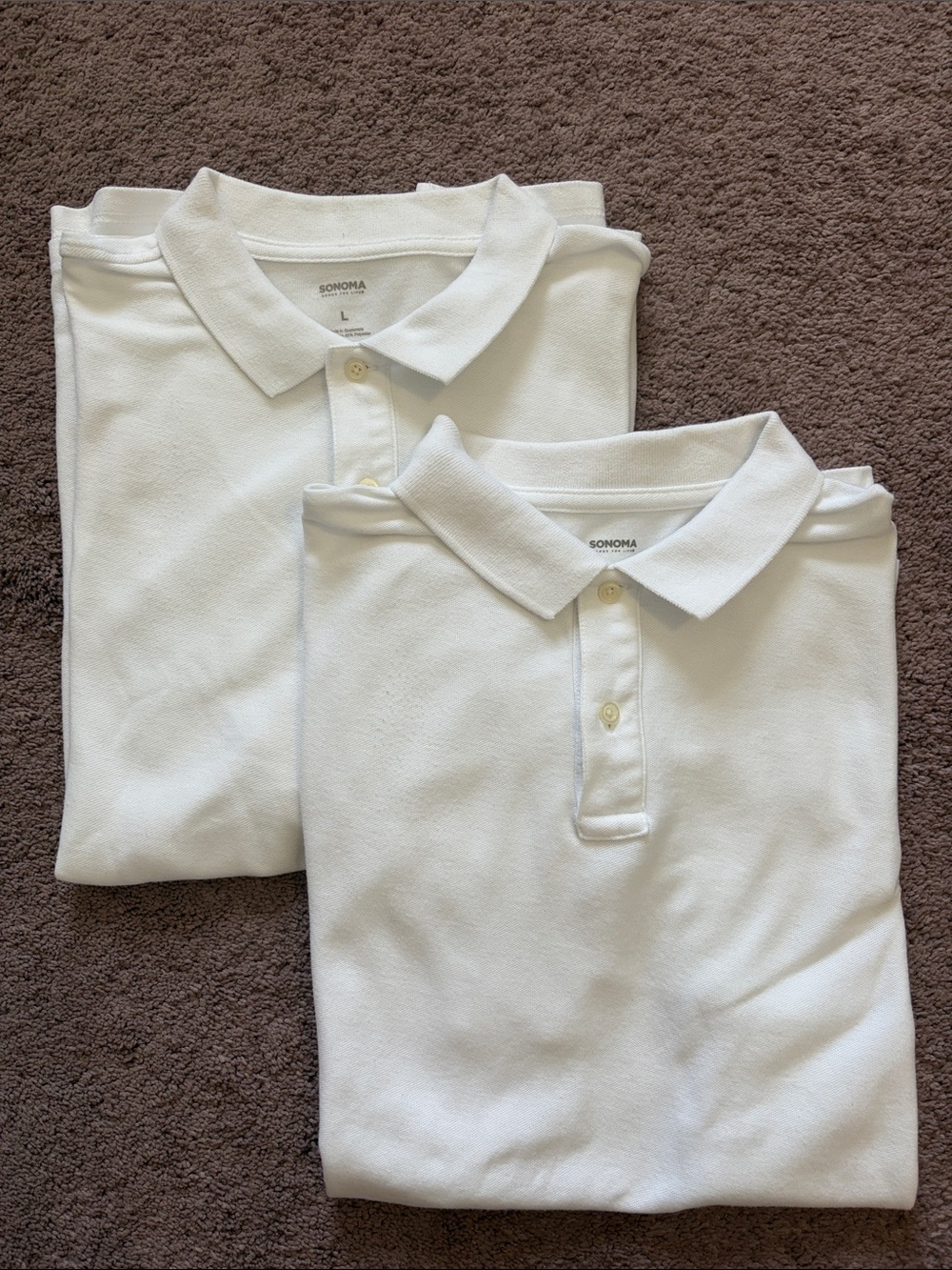 Sonoma White Pique Polo Pair - Short Sleeve Collared Men’s Shirt - size Large